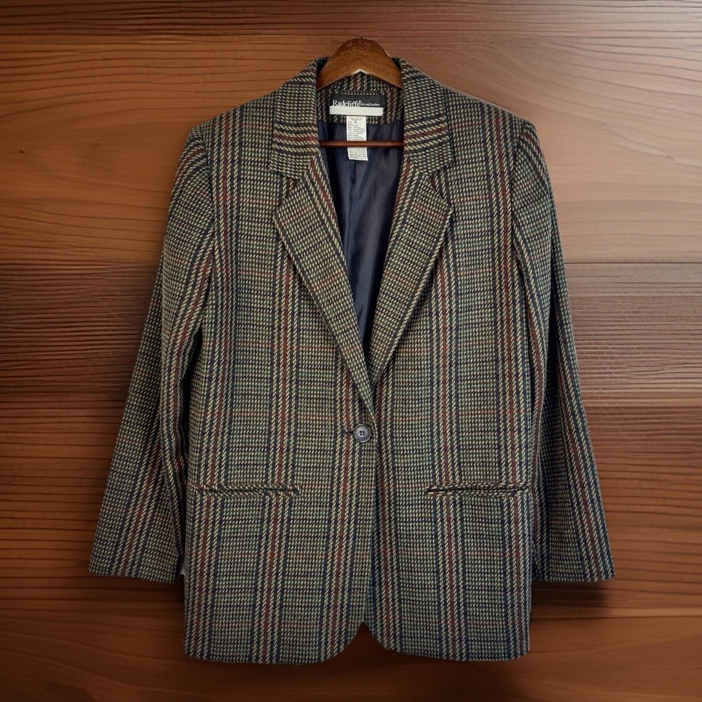 Vintage Radcliffe Blazer Plaid Wool Blend 8 Boxy Red Blue Green‎ Tartan Clueless